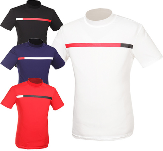 마스터베어 남성 여름 터틀넥 스판 골프 반팔 티 KT9