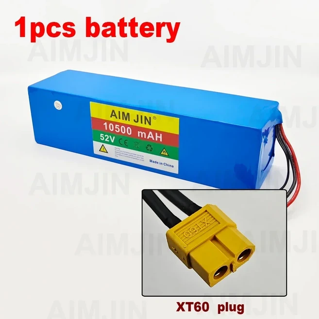 14S3P 18650 리튬 배터리 팩 52V 10500mAh 대용량 1500W 밸런스 카 전기 스쿠터용 BMS 포함, 11 T-XT60-1battery, 01 China Mainland