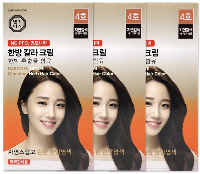 댕기머리 한방칼라크림 새치염색약 4호 자연갈색 한방염색약, 3개