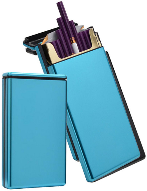 에코럭키 프리미엄 슬라이딩 담배케이스 슬림형 20개피 통째로, 1개, 슬라이드 매탈합금-블루 슬림형