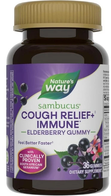 Nature's Way Sambucus Relief 네이처스웨이 삼부커스 릴리프 이뮨 엘더베리 구미, 1개, 36정 - 쿠팡