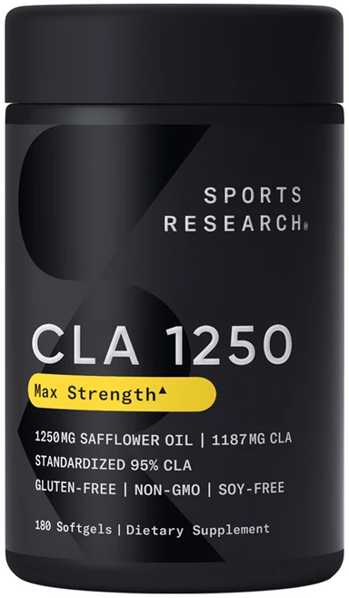 스포츠리서치 맥스 포텐시 CLA 1250mg 새플라워 오일 소프트젤, 180정, 1개 - 쿠팡