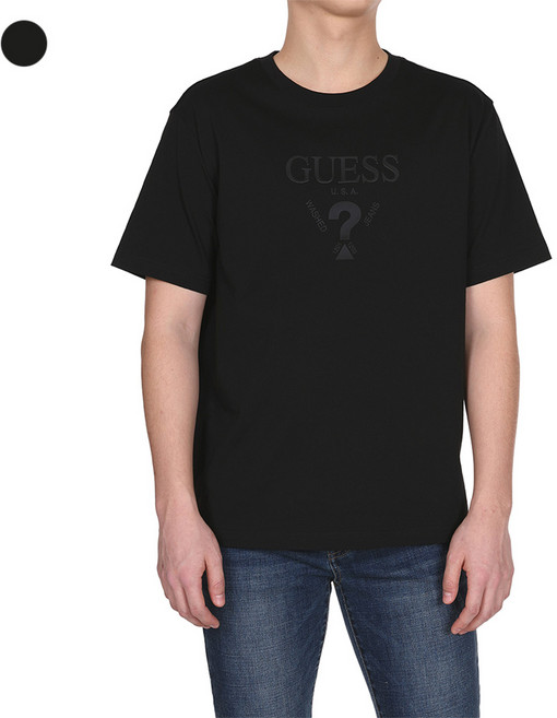 남성 게스 중앙로고 세미오버핏 크루넥 반팔티 KP2K04C7