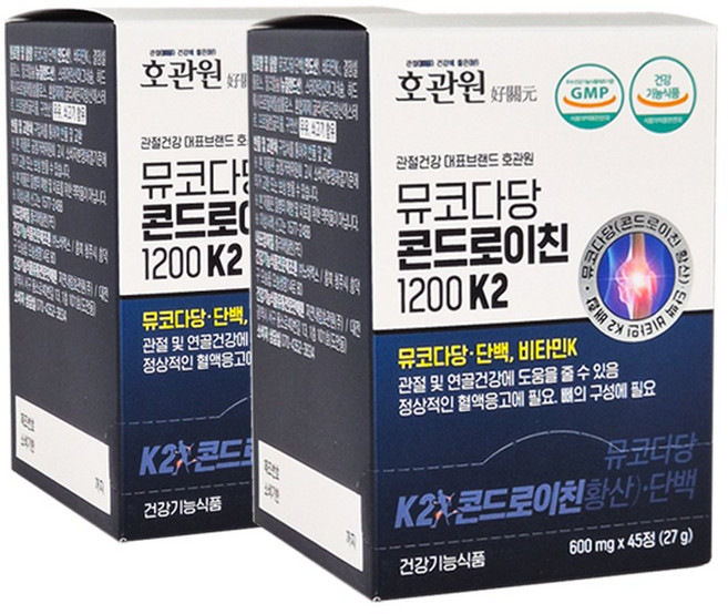 호관원 뮤코다당 콘드로이친 1200 K2 54g 45정 x 2박스 1개월분, 2개