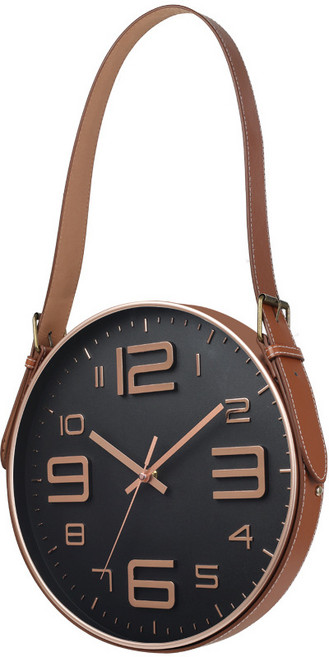 무소음 가죽스트랩 거실 벽시계 300, 6005 블랙 골드, 6005-블랙 골드