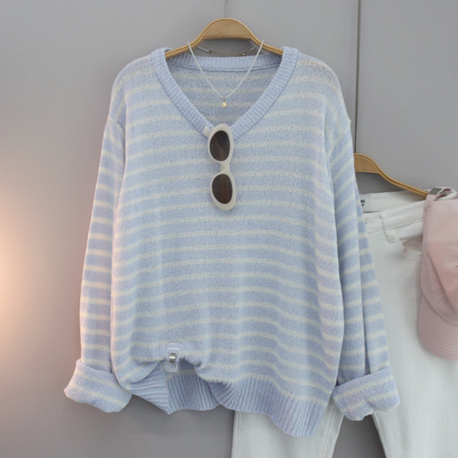 달콩 여성 르샵브이넥단가라루즈핏니트 봄 여름니트