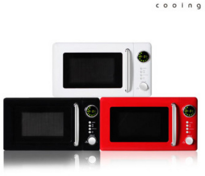 쿠잉 레트로 디자인 전자식 전자레인지 20L 미니 소형 원룸 사무실 가정용, 다크블랙