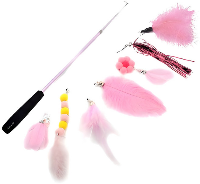 딩동펫 고양이 컬러풀 낚싯대 8종 세트, 핑크, 1세트