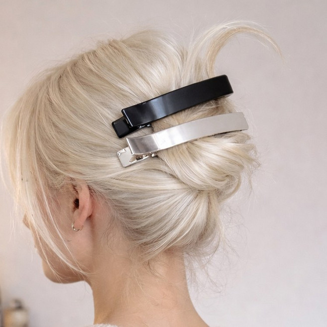 더빗다 올림머리 롱 메탈 집게 헤어핀, 1개, 실버