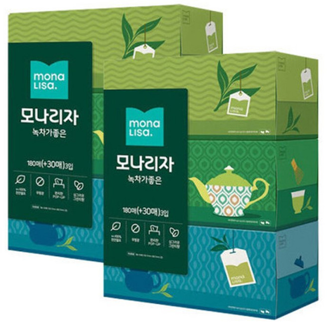 각티슈 모나리자 녹차가 좋은 미용티슈 210매 3입 2팩, 2개