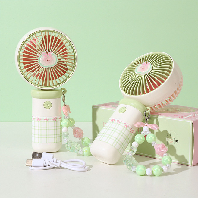 야외 여행용 휴대용 소형 팬 캐릭터 디자인 USB 충전 팬 3단 풍속 조절 가능한 탁상용 팬, 청평과일 시리즈, 휴대용 선풍기[500mAh] 3단계/귀여운 손목 스트랩