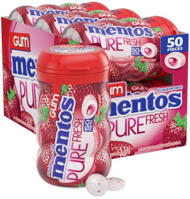 MENTOS 민트 껌 멘토스 퓨어 프레시 무설탕 자일리톨 함유 신선한 50개 병 포장 6개