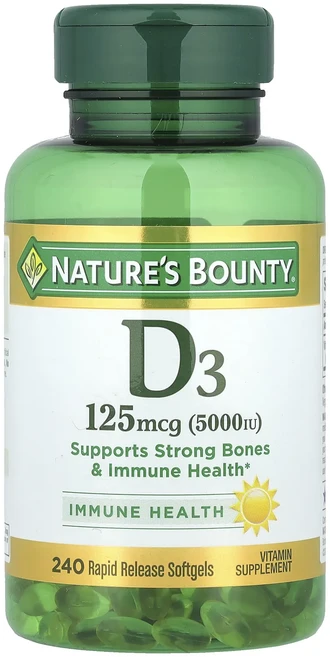 Nature's Bounty 비타민D3 125mcg(5000IU) 속방형 소프트젤 240정, NaturesBounty비타민D3125mcg5000IU, 1개 - 쿠팡