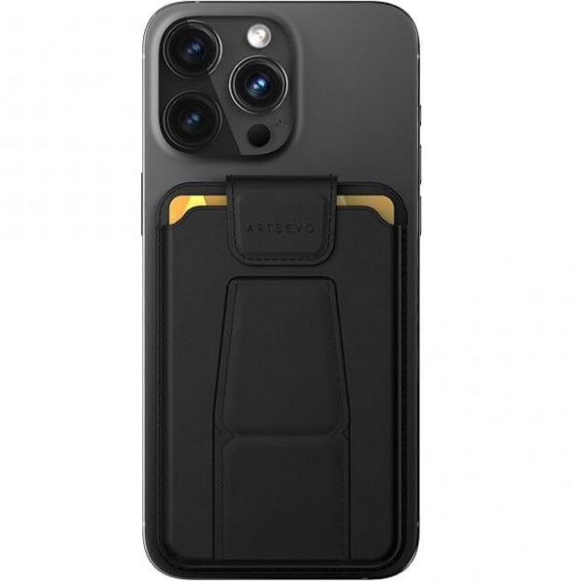 스탠드 및 핑거 루프가 있는 ArtsEvo 마그네틱 지갑 최대 3000g 자석 강도 iPhone 15141312 시리즈용 MagSafe 지갑과 호환1312 Mini용 제외. 3, Black, 1개