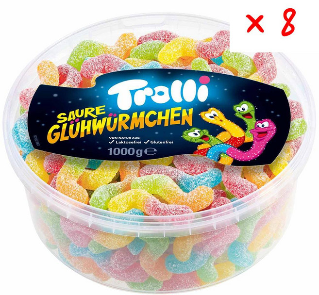 트롤리 사우어 글로우웜 캔 구미, 8개, 1kg