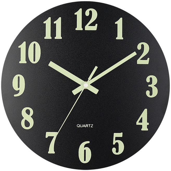 야광 벽시계 큰글씨 저소음시계, 블랙