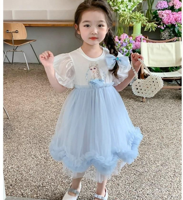 라움리에 여아 겨울왕국 엘사 퍼프 반팔 공주 드레스 원피스