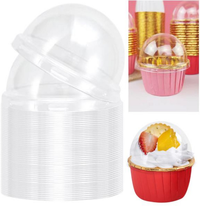 컵케이크 머핀용 구멍 없는 돔 뚜껑 컵 일회용 투명 커버 베이킹 용품 50 개