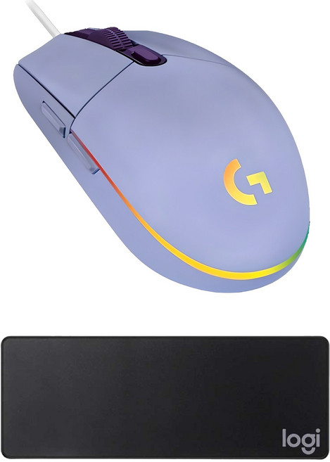 로지텍 유선마우스 G102 2ND + 마우스 장패드, 퍼플,블랙