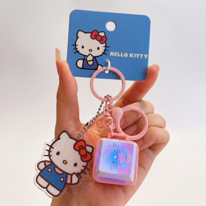헬로키티 불빛 키보드 피젯 키링 딸깍이 키링 헬로키티 키캡 키링, 핑크, 1개