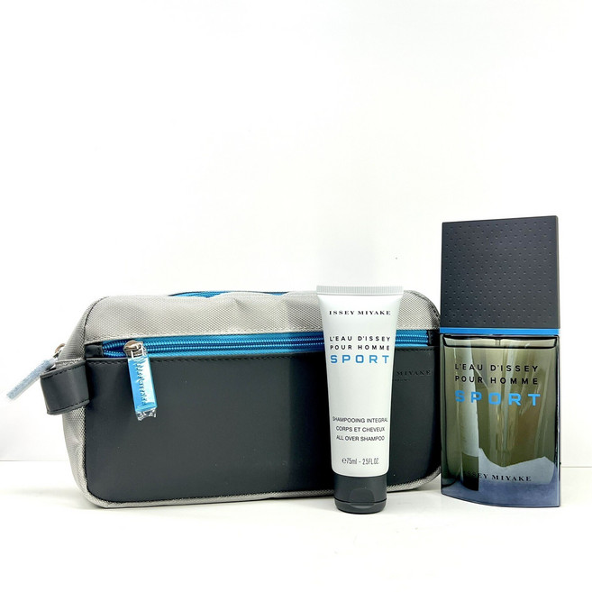 Issey Miyake L'eau D'issey 뿌르 옴므 스포츠 3피스 남성 세트 3.3온스 스프링 +2.5온스 S/젤 +가방 희귀품 (A05 ISSEY MIYAKE SPOR