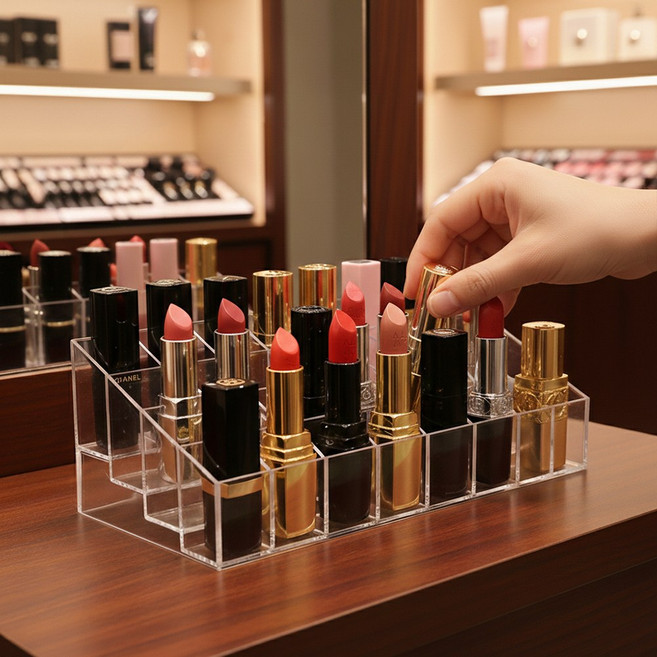아크릴 립스틱 보관 진열대 계단식 화장소품, 1개, 투명