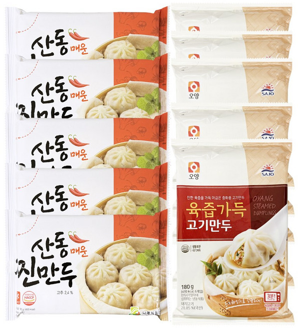 [푸드원스토어] 육즙가득 고기만두 + 산동 매운찐만두 세트, 10개, 180g