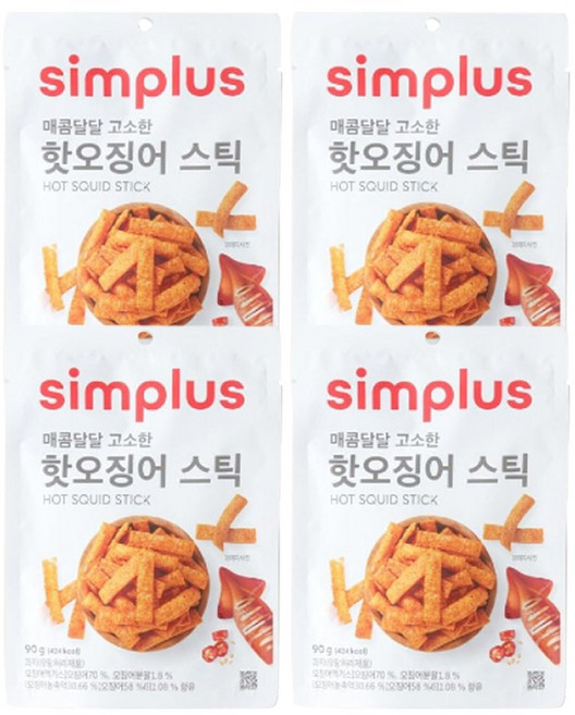 simplus 매콤달달 고소한 핫오징어스틱, 4개, 90g