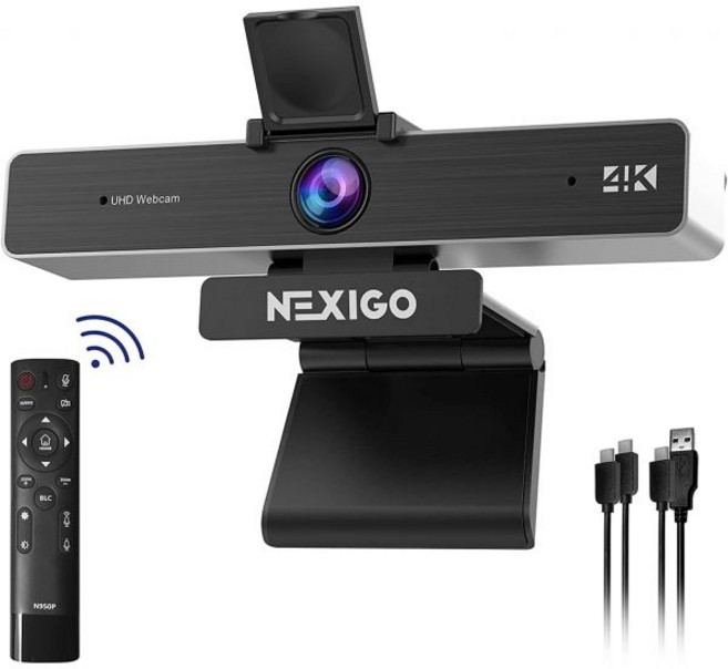 NexiGo N960E 1080P 60FPS 웹캠(라이트 포함) 소프트웨어 포함 빠른 자동 초점 내장 프라이버시 커버 USB 웹 카메라 듀얼 스테레오 마이크 Zoom, Webcam 4K