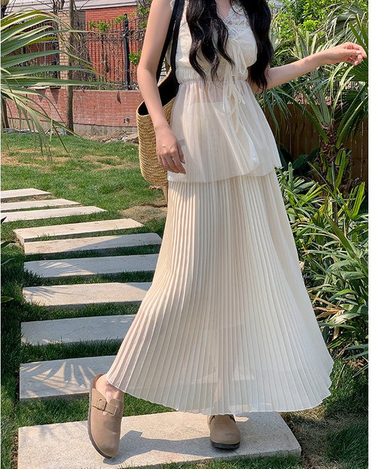 【溫柔韓系】半身裙 蛋糕裙 褶皺裙 長裙 中長裙 紫色A字大擺 設計感小眾 春夏新款 通勤約會穿搭