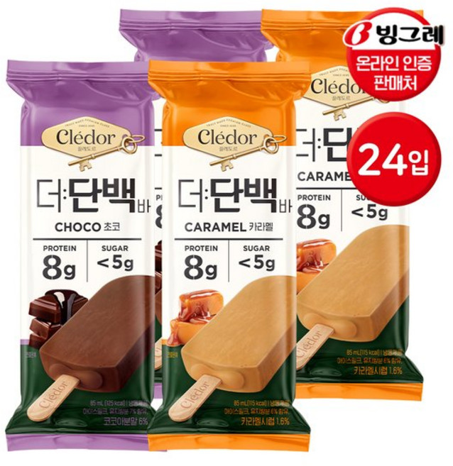 빙그레 끌레도르 더단백 바 초코 12개 + 카라멜 단백질 아이스크림, 빙그레 끌레도르 더단백 바 초코 12개 + 카라멜 단백, 85ml