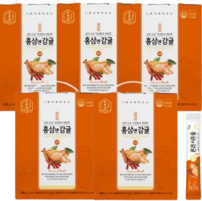 귤 6년근 홍삼 감귤 꿀 스틱, 5박스