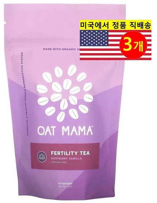 Oat Mama 여성용 건강 관리 오가닉 라즈베리 바닐라 허브 티 무카페인 14개입 32g 1개, 3개 - 쿠팡