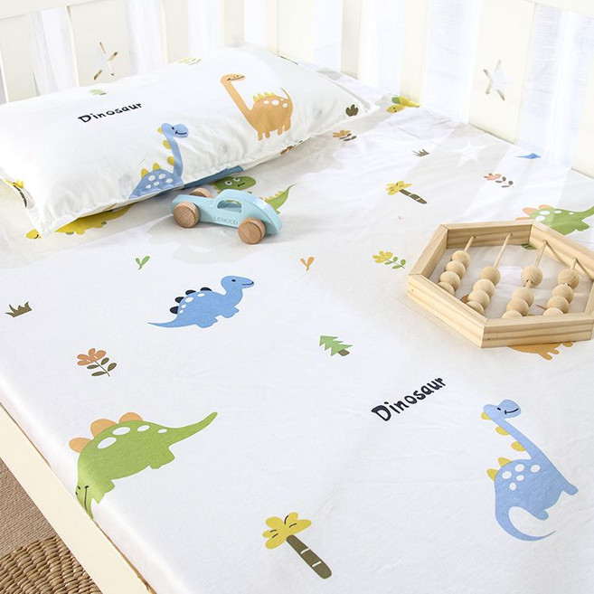 嬰兒床床笠 純棉寶寶床單, 1個, 床笠-新款小恐龍200*70*6cm（6cm以內床墊用）