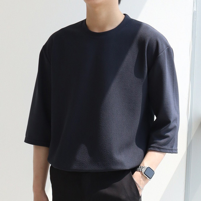 지지블랙 남성용 냉감 통기성 테리 아이스 쿨 주름 제로 링클프리 라운드 빅사이즈 7부 티셔츠