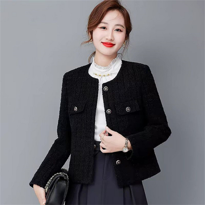 TKX 여성 트위드 자켓 캐주얼 소프트 따뜻한 털소재 라운드넥 포켓 디자인 KN89