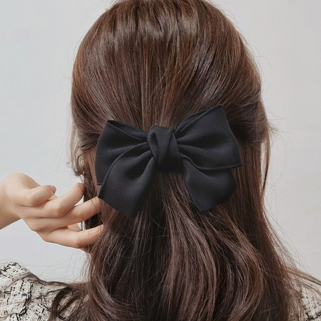 초콜리트쥬얼리 밀키 배색라인 리본 반머리 자동 헤어핀 5컬러