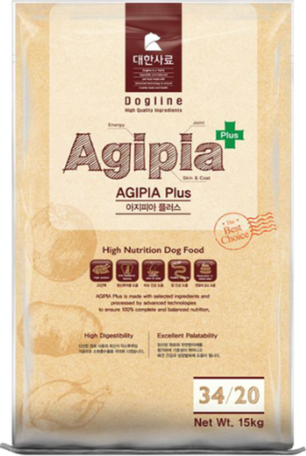 대한사료 아지피아 플러스 15kg 개 강아지 사료, 1개, 닭