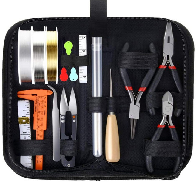 [루앤블리] 비즈 도구 DIY 비즈 주얼리 공구 세트 15종 집게 절단니퍼 구자말이집게 오링반지 바늘 자 송곳 도구 세트