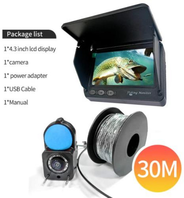 어류탐지기 어군탐지기 휴대용 수심 탐지기 1080 4.3 인치 어군 수중 220 ° 낚시 카메라 야간 투시경, 없음, 1개, 2) 30m