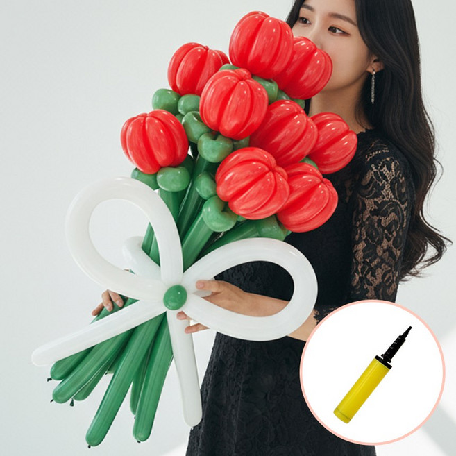연지마켓 DIY 풍선 꽃다발 만들기 풍선키트 손펌프 세트, 튤립 레드, 1세트
