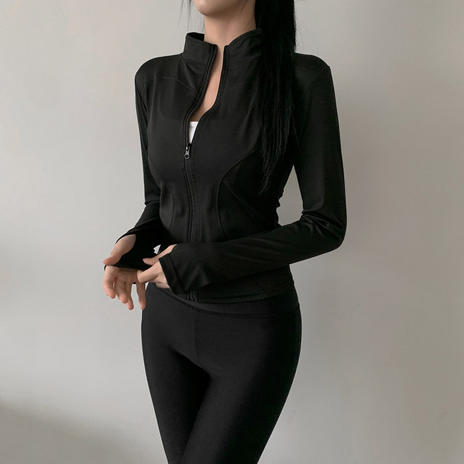 [비치웨어&요가복] 마들 슬림핏 라인 긴팔 핑거홀 요가 런닝 래쉬가드 수영복, 블랙