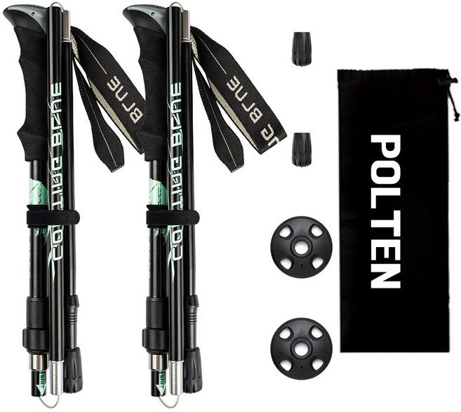 폴텐 초경량 접이식 폴대 두랄루민 등산스틱, 2세트, 블랙