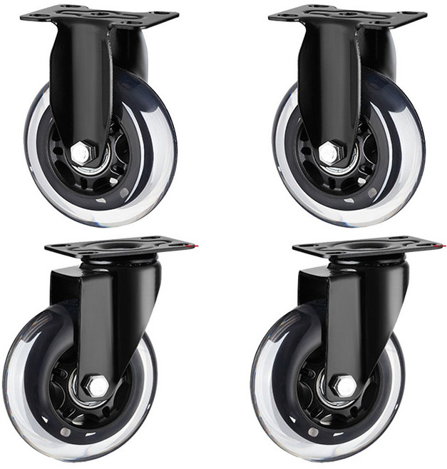 평판 회전 브레이크 무소음 우레탄 산업용 대차바퀴 4개구성, DPR4B, 1세트