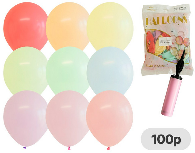 디어플레이스 마카롱 이벤트 파티 풍선 30cm 100p + 손펌프, 1세트, 혼합색상