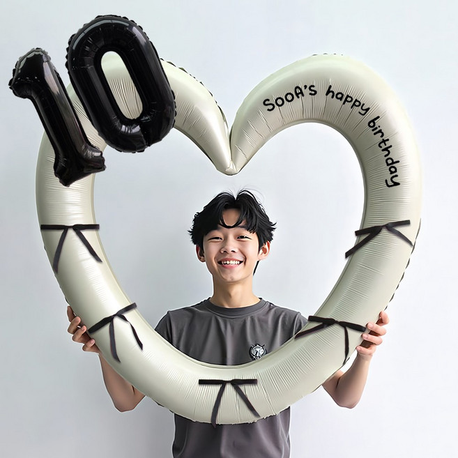 이벤트홀릭 블랙 숫자 하트프레임 풍선 생일파티용품세트(자유레터링) 포토존, 10, 1개, 크림 하트