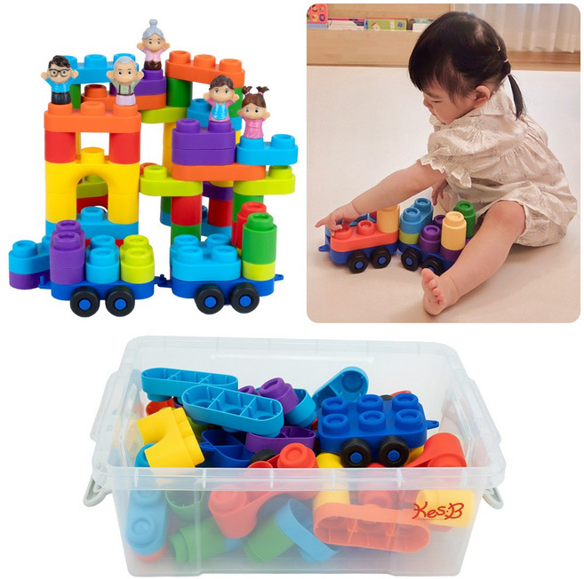 소프트 두두 점보 블록 70p 대형 아기 말랑말랑 블럭 가족피규어 포함, 1세트, 혼합