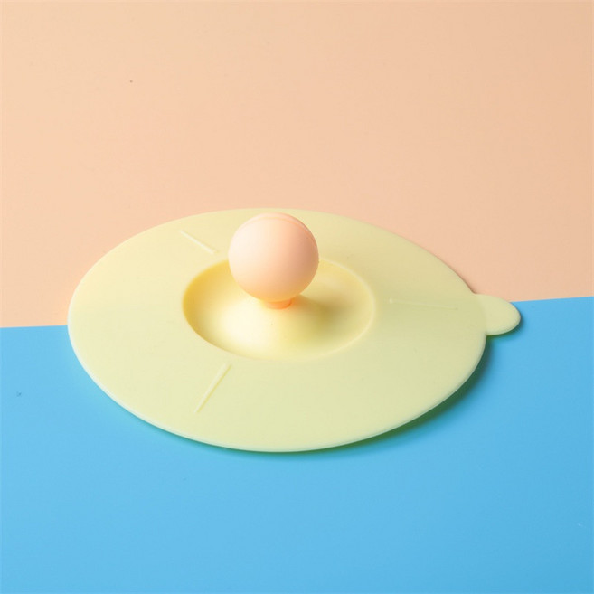 兔兔矽膠杯蓋 防塵防漏 耐高溫, 1個, 奶酪黃（圓球）