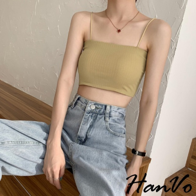 HanVo 冰絲小可愛 細肩帶平口背心 A09-5052