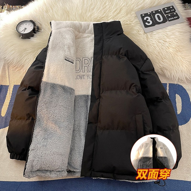 雙面穿羊羔絨羽絨棉男款冬季潮流加厚保暖情侶棉服外套